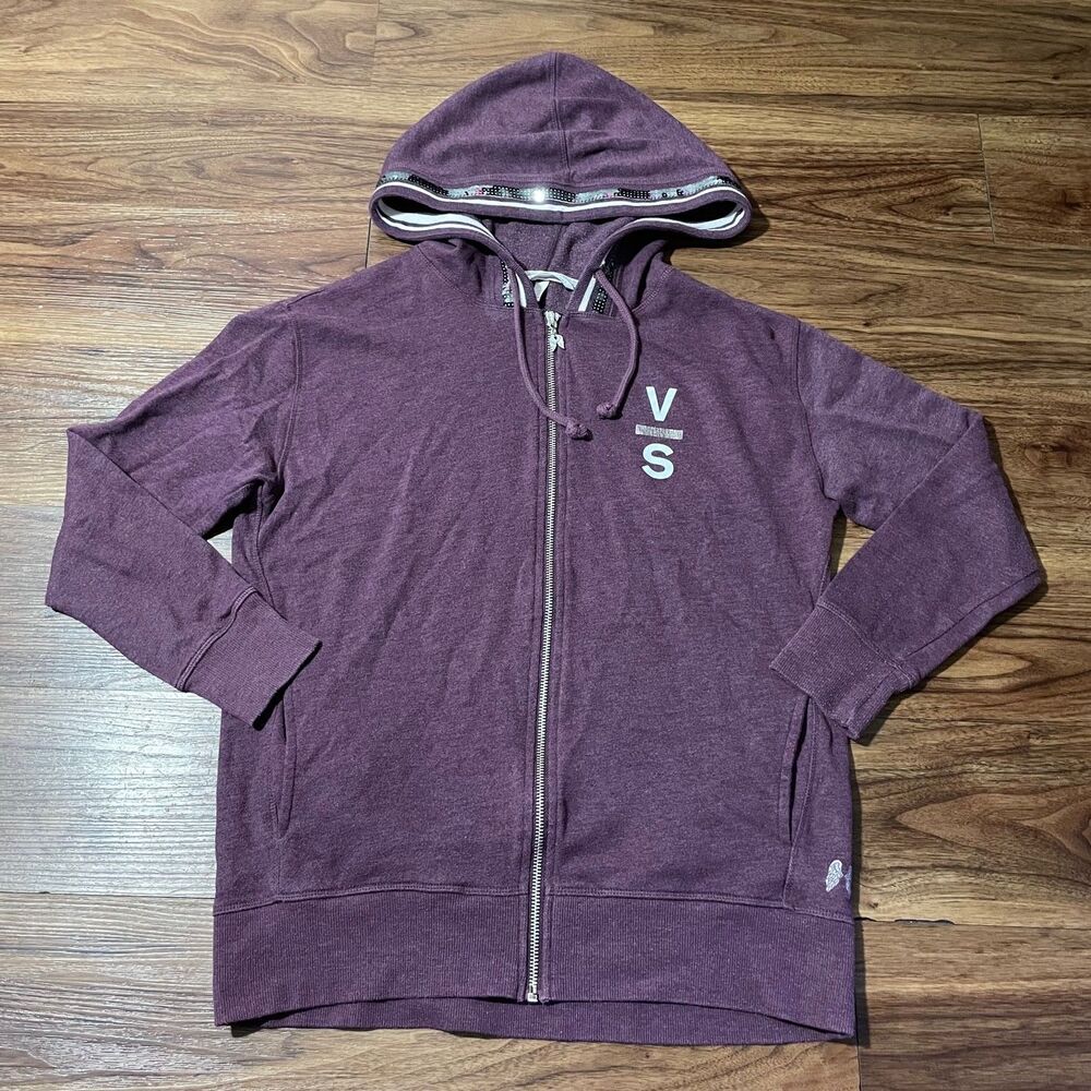 Victoria Secret Purple Full Zip Hoodie Drawstring Sweater Women's Size XS